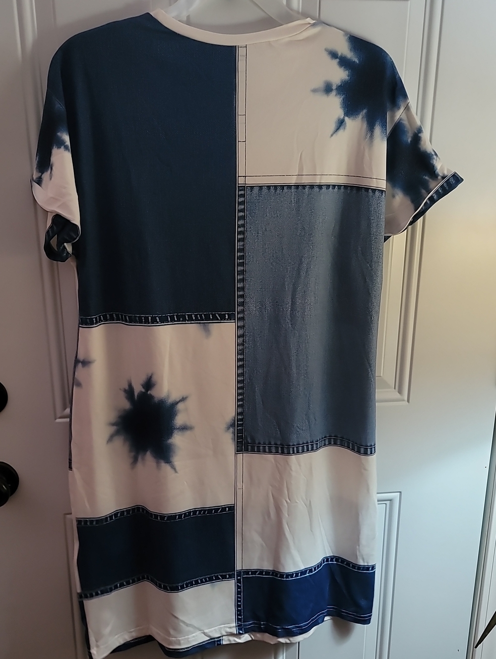Patchwork Tie-Dye Panel Tshirt Dress in Navy & Cream - Picture 9 of 10